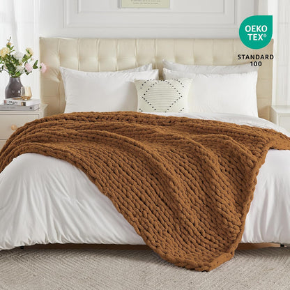 Carriediosa Chunky Knit Throw Blanket 50" X 60", 100% Hand Made Large Chenille Loop Yarn Soft