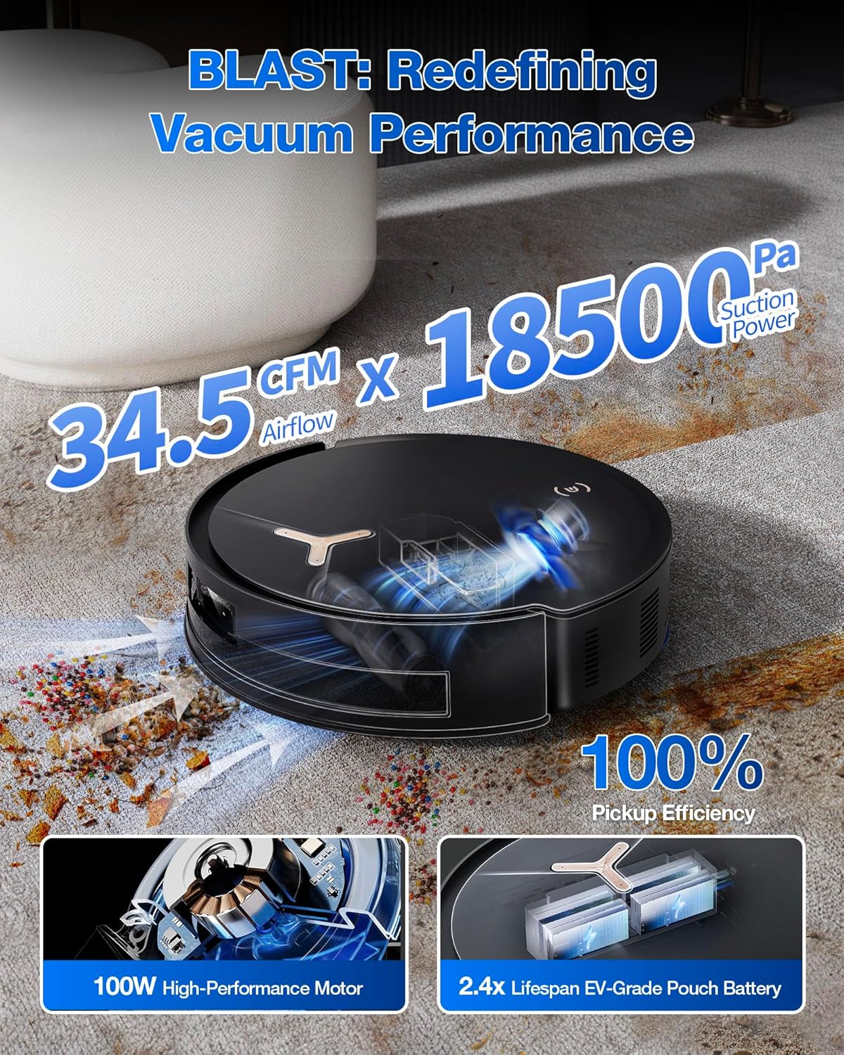 ECOVACS DEEBOT T50 MAX PRO Omni Robot Vacuum and Mop, 18,500Pa Suction, 18mm Auto-Lift, ZeroTangle