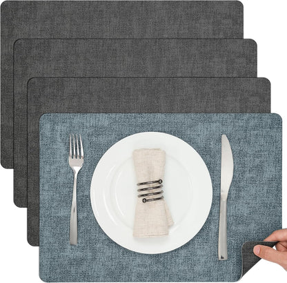 Myir JUN Dual Sided Faux Leather Placemats Set of 4 - Indoor/Outdoor Square Non-Slip Washable Table