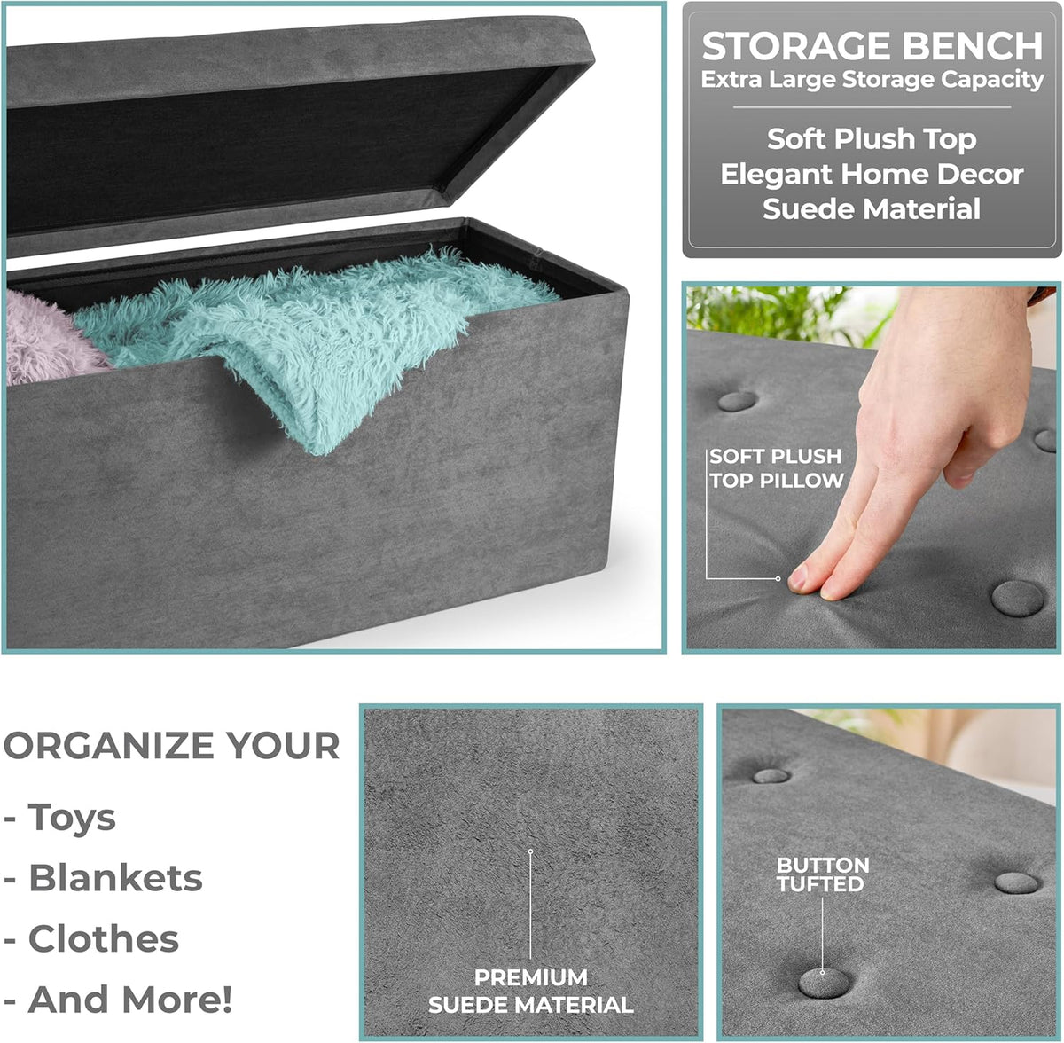 Sorbus Storage Ottoman Bench – Collapsible/Folding Bench Chest with Cover – Perfect Toy and Shoe
