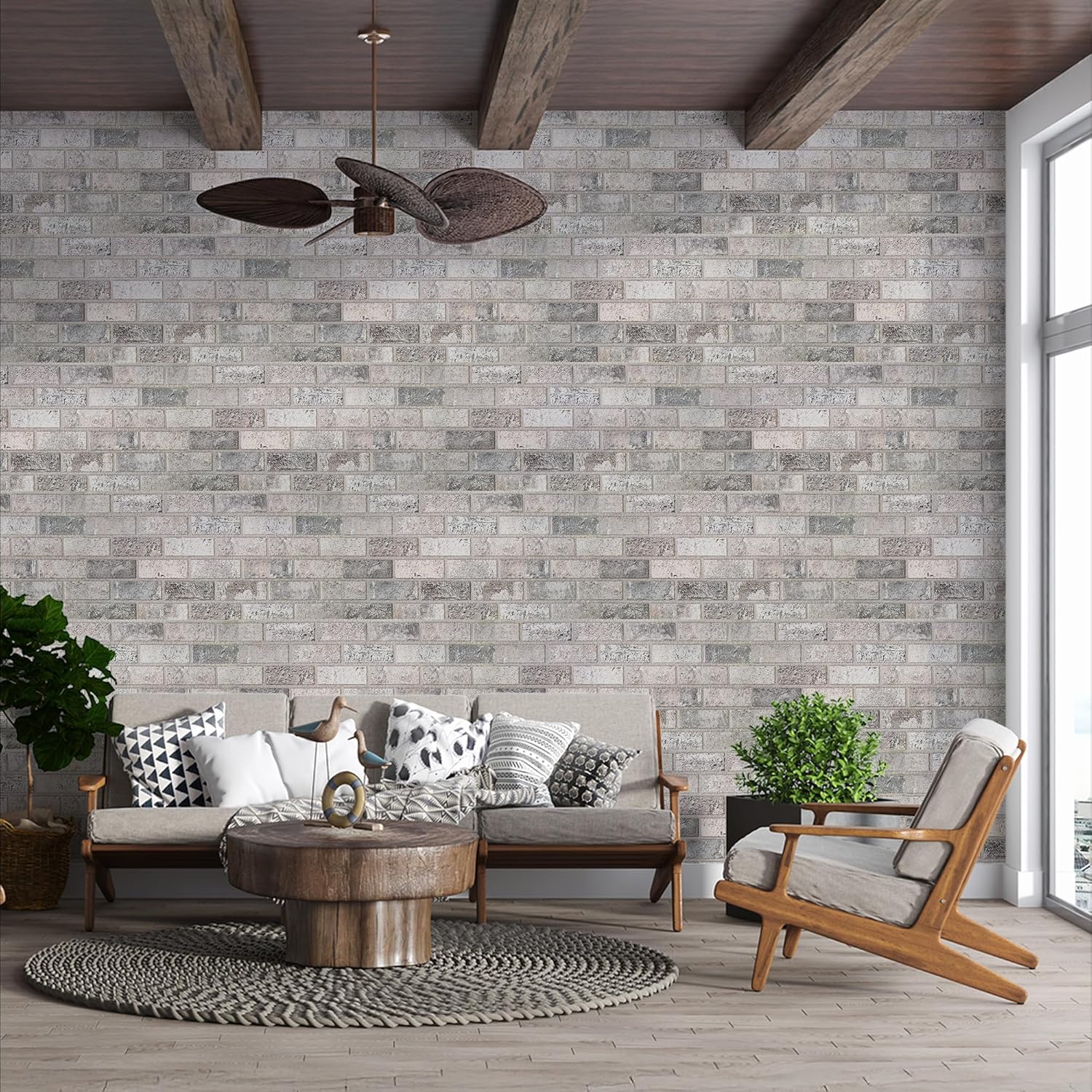 IZODEKOR 3D Brick Effect Wall Panels - Faux Brick Paneling for Living Room, Kitchen, Bathroom and