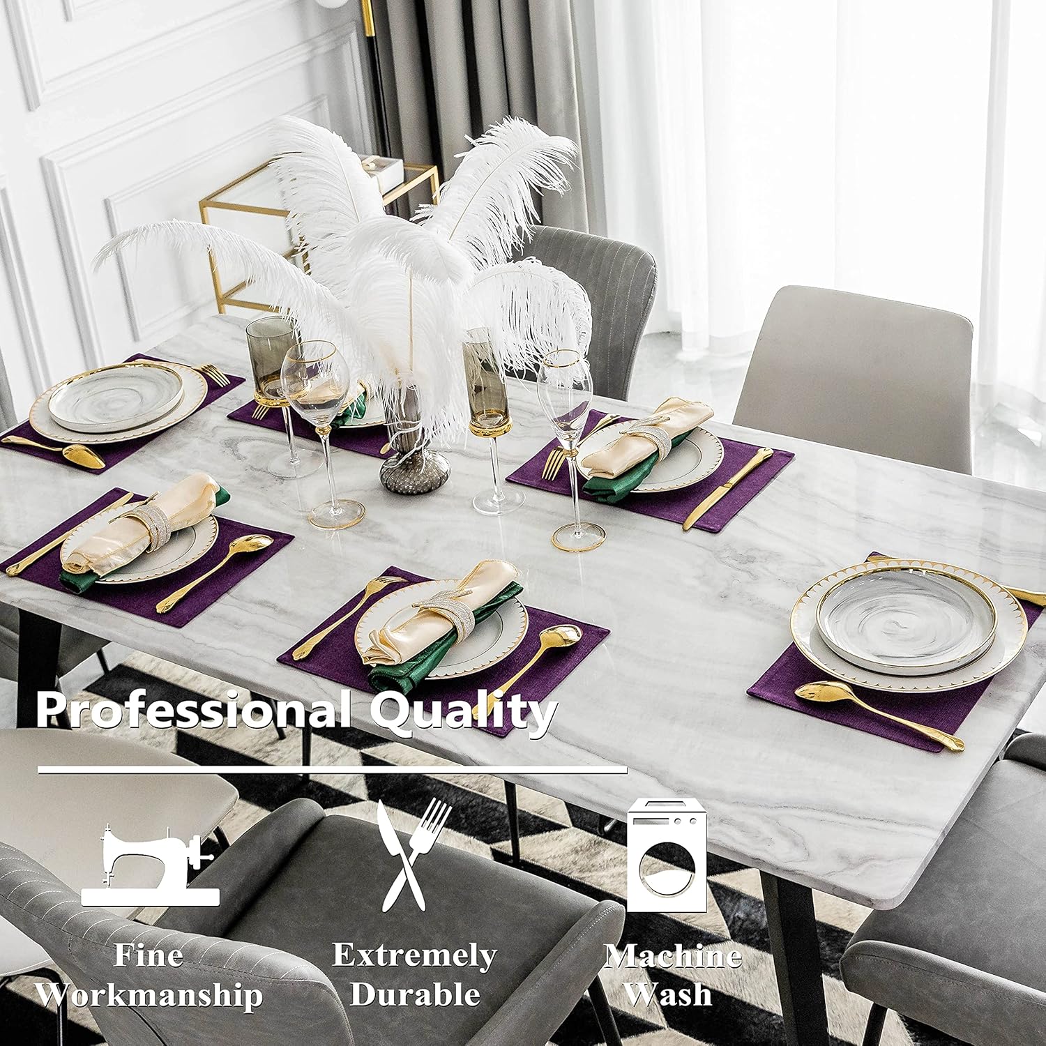 Home Brilliant Cloth Placemats Set of 8 Heat Resistant Dining Table Place Mats for Kitchen Table