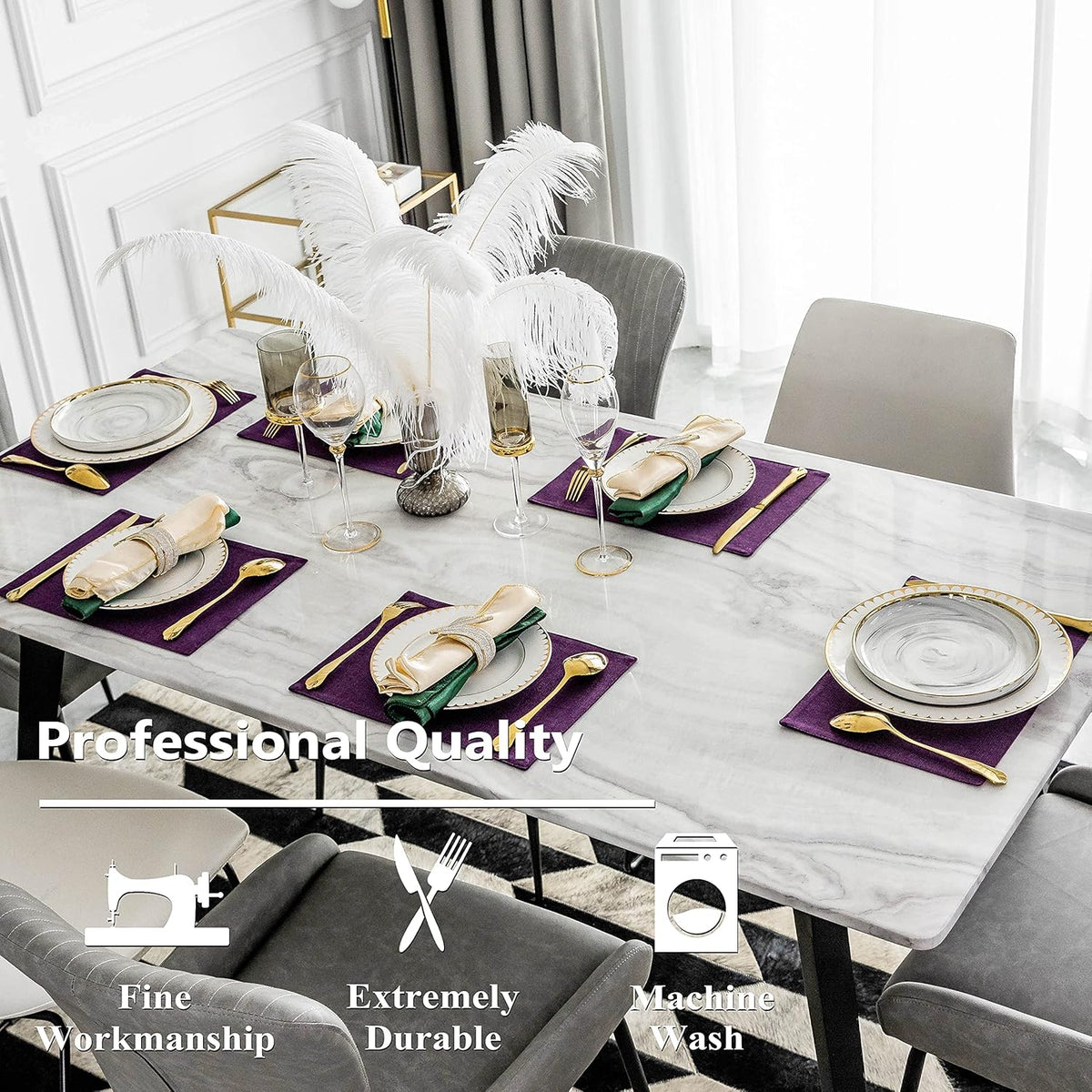 Home Brilliant Placemats Set of 6 Heat Resistant Dining Table Place Mats for Kitchen Table, 13 x 19