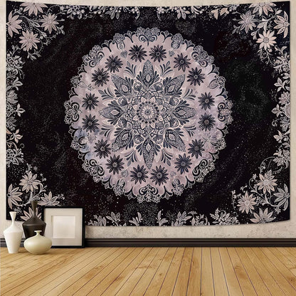 Fowocu Boho Floral Mandala Tapestry Wall Hanging Grey Bohemian Flower Medallion Tapestry Aesthetic