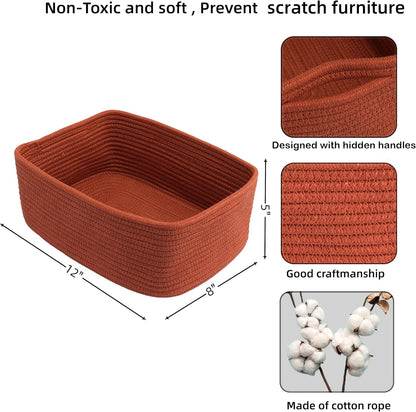 Small Woven Storage Baskets 12“X8”X5“ Decorative Rope Bins for Organizing Shelves, Closets, and