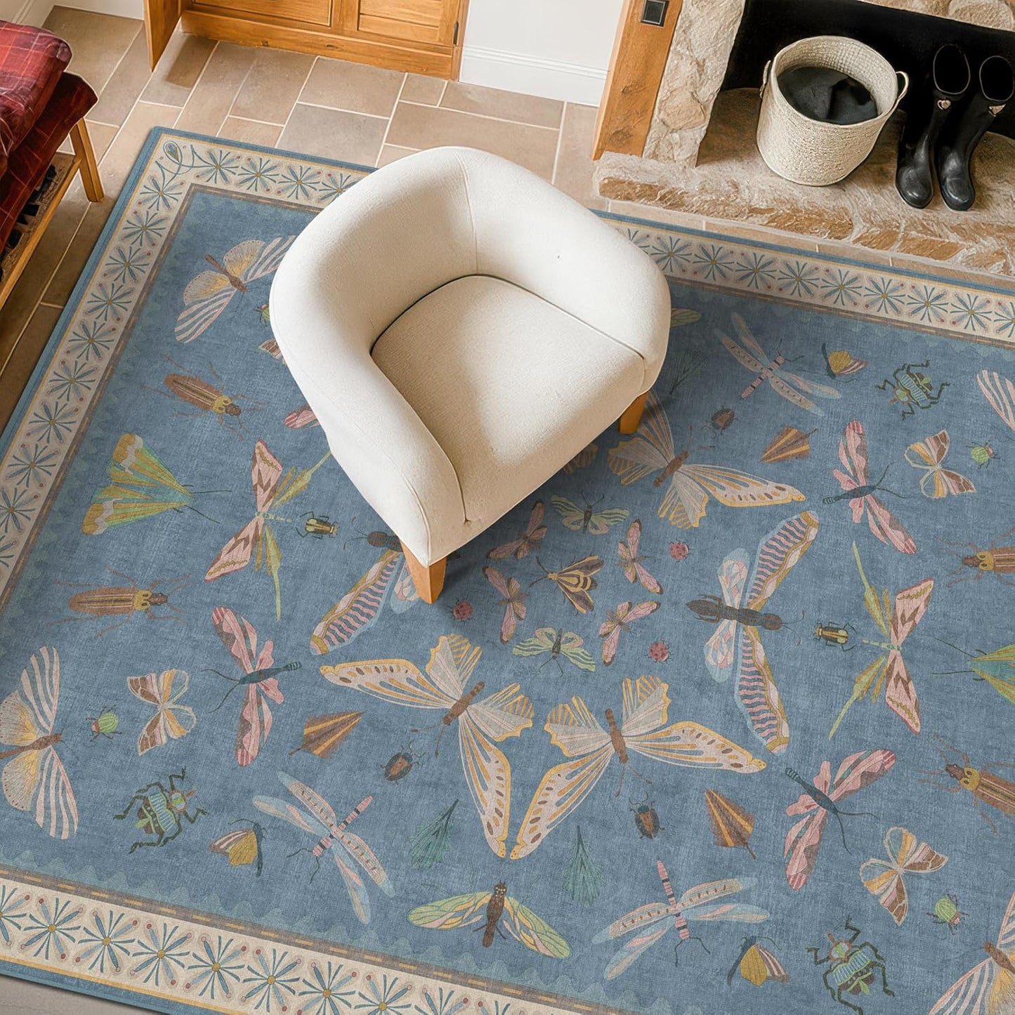 Cute Blue Rugs for Kids Room Boys - Washable 5x7 Area Rugs for Nursery, Baby Bedroom, Toddler