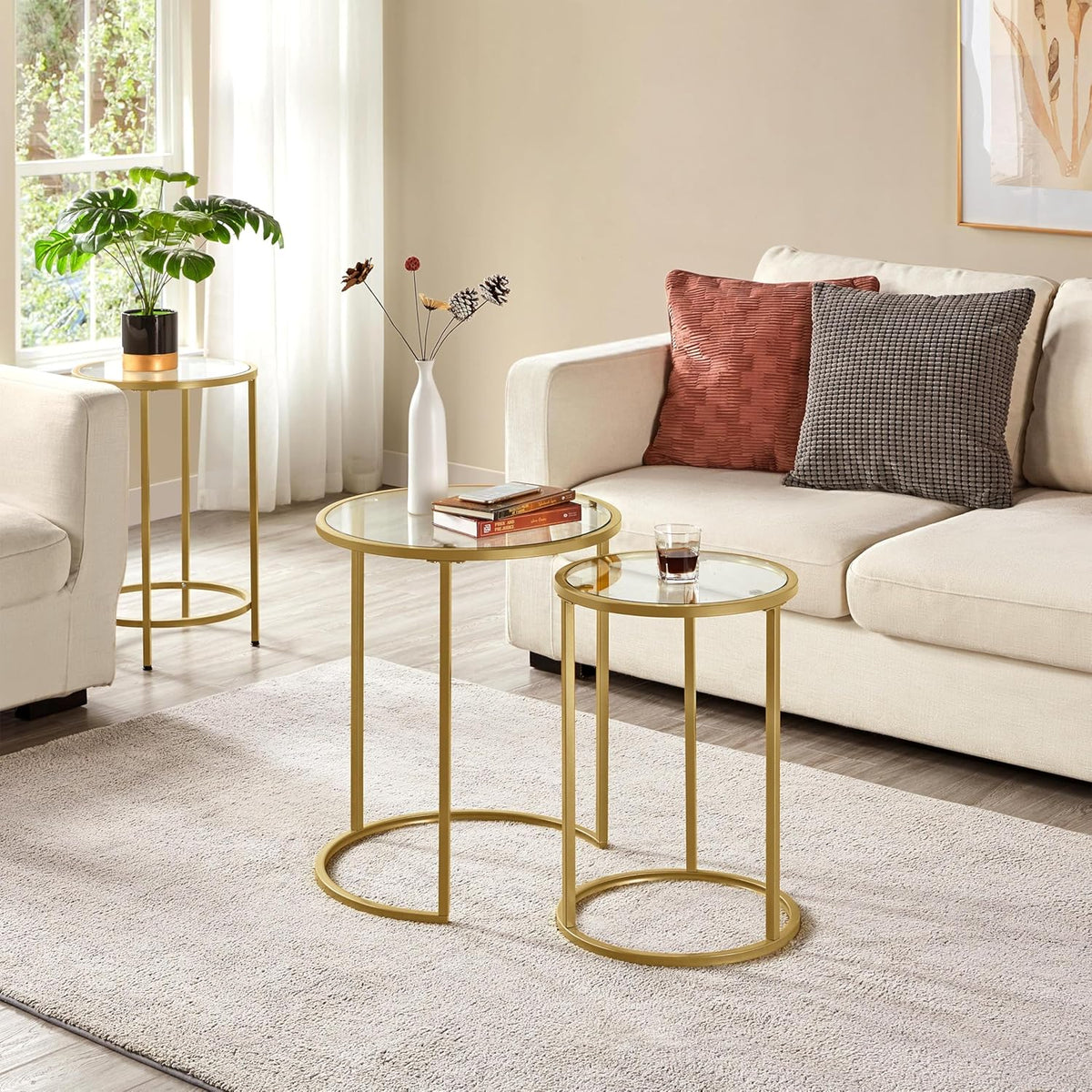 Yaheetech Round Nesting Side Table Stacking Coffee Table, Set of 2 Circular End Tables w/Metal