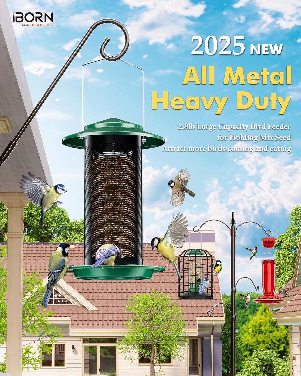iBorn Bird Feeders for Outdoors, All Metal Mesh Tube, Holding Bird Seed for Outside Feeders,18cm