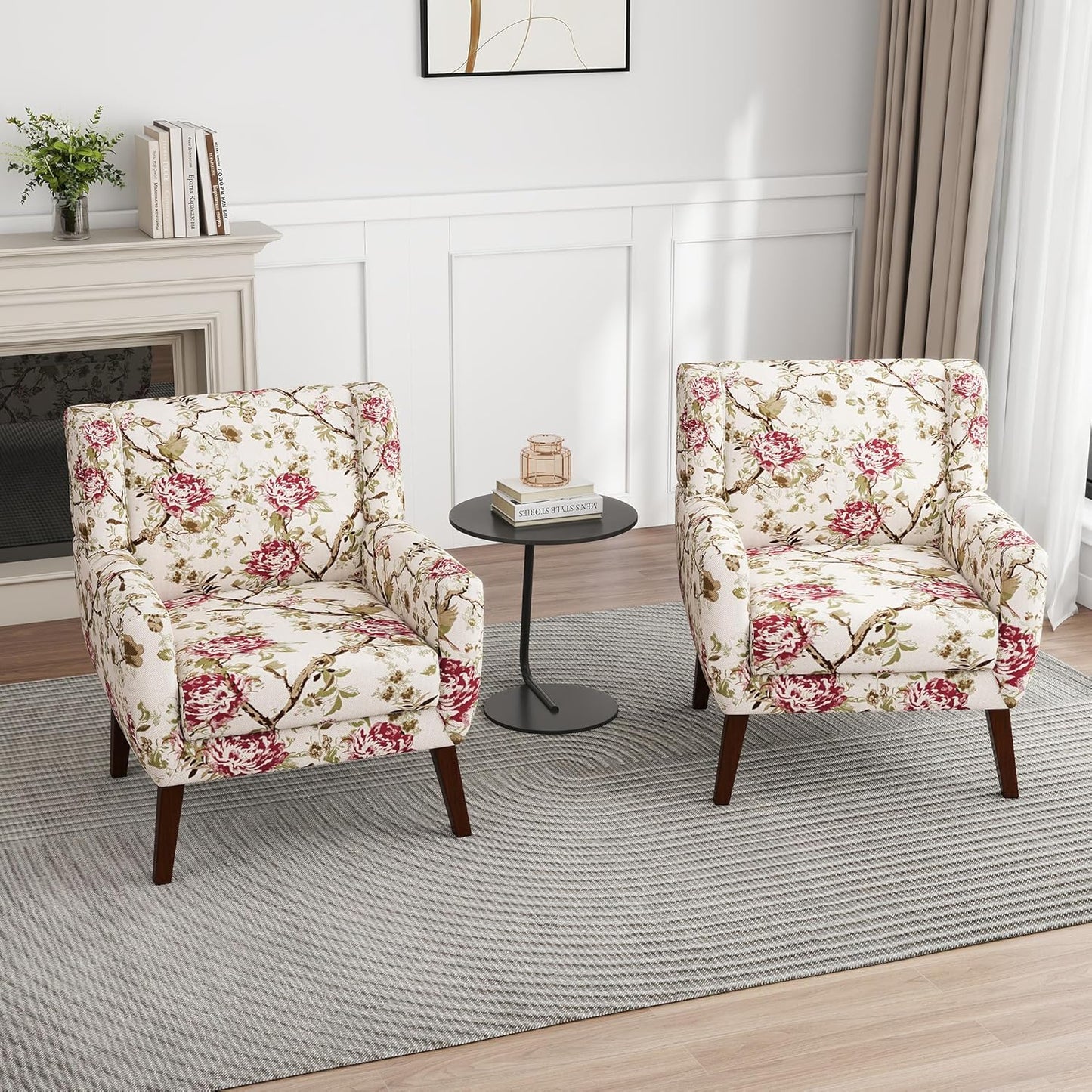 UIXE Floral Accent Chair, Modern Upholstered Armchair in Fabric for Living Room, Comfy Club Arm