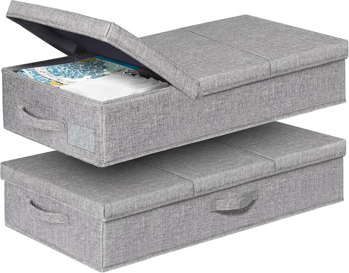 punemi Under Bed Storage With Lids, 2 Pack Large Underbed Storage Containers Clothes W/ 3 Handles