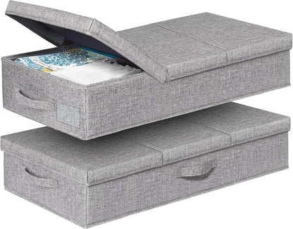 punemi Under Bed Storage With Lids, 2 Pack Large Underbed Storage Containers Clothes W/ 3 Handles