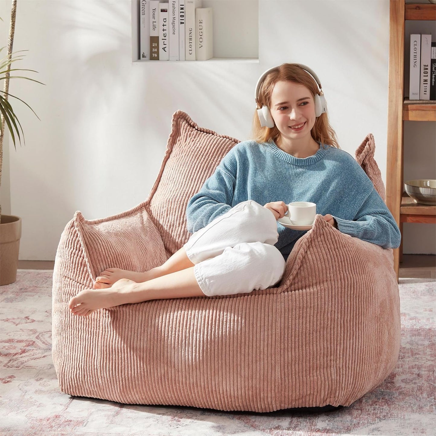 Giant Bean Bag Chair Sofa for Adults Teens, Comfy Corduroy Large Bean Bag Chairs with Armrests for
