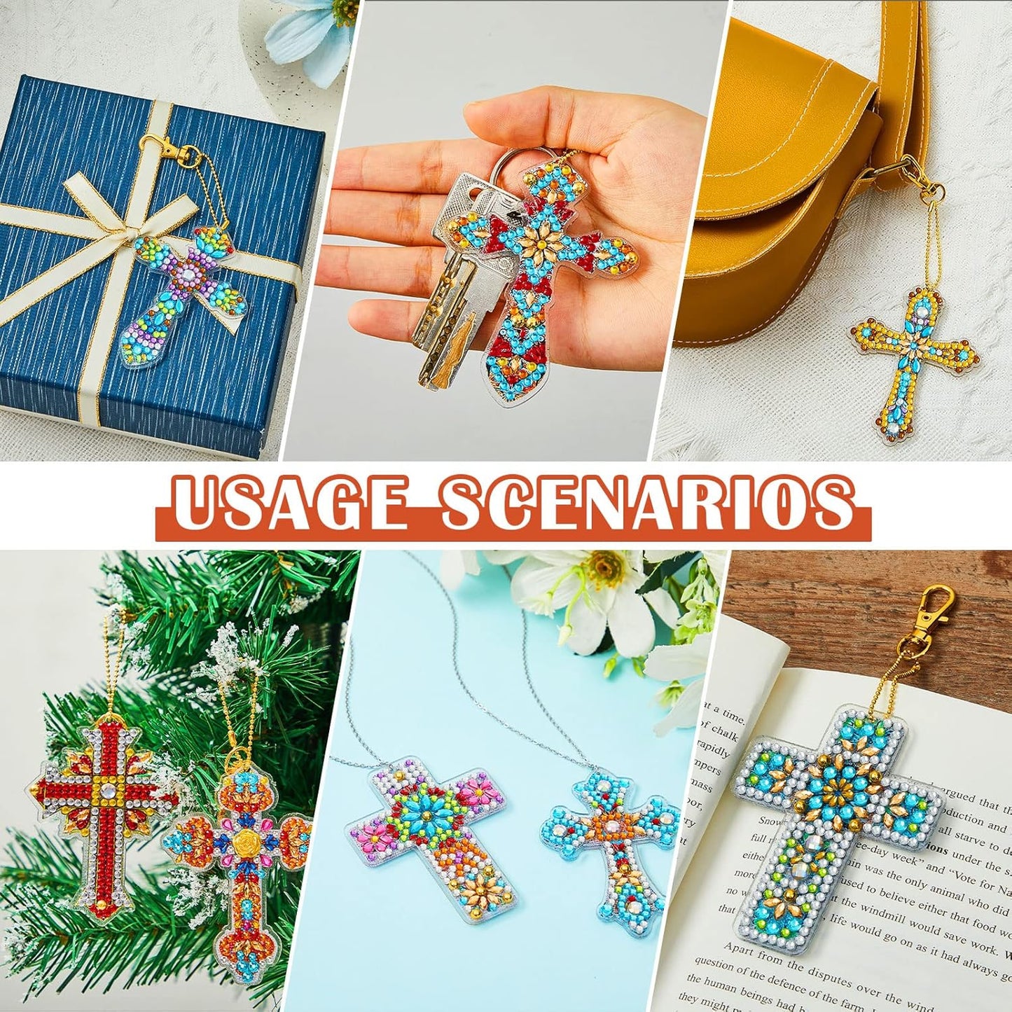 Henoyso 20 Pcs Diamond Art Painting Keychains Kits for Adults 5d Double Sided Cross Shaped Diamond