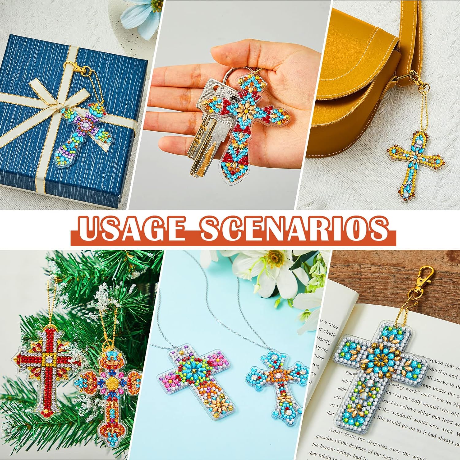 Henoyso 20 Pcs Diamond Art Painting Keychains Kits for Adults 5d Double Sided Cross Shaped Diamond