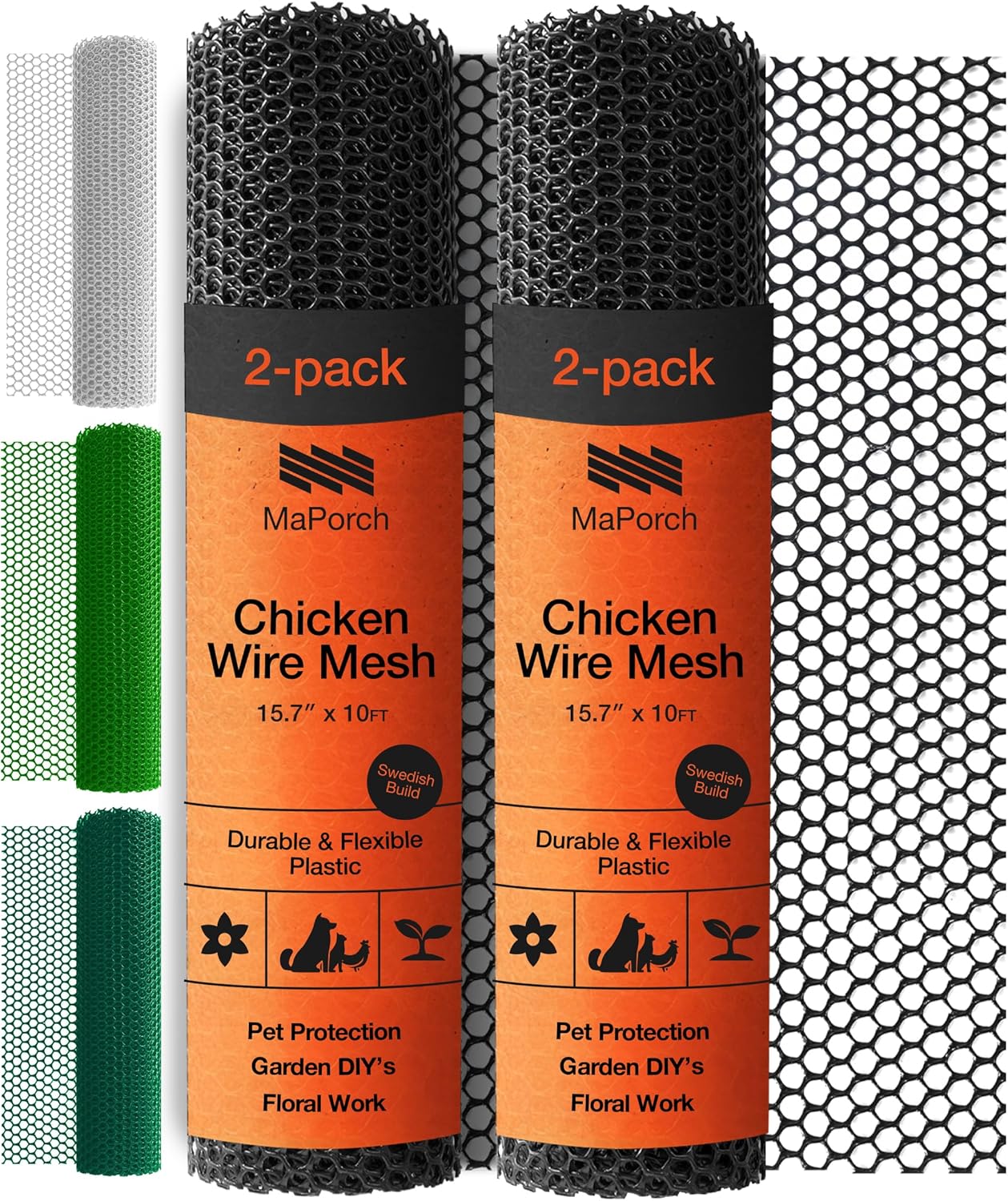 MaPorch Plastic Wire Mesh Fence - 15.7in x 10ft 2-Pack Black - Durable Plastic Mesh & Netting for