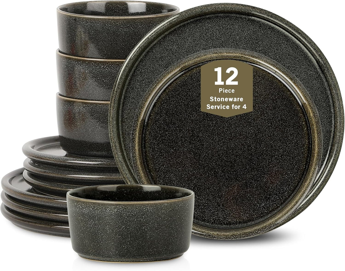 Stone Lain Eden 12-Piece Dinnerware Set Stoneware, Plates and Bowls Set, Dishwasher and Microwave