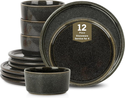 Stone Lain Eden 12-Piece Dinnerware Set Stoneware, Plates and Bowls Set, Dishwasher and Microwave