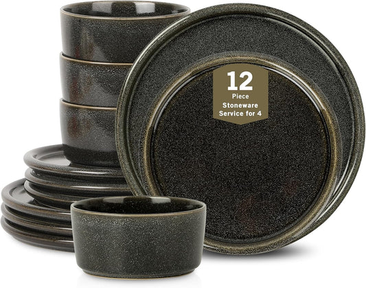 Stone Lain Eden 12-Piece Dinnerware Set Stoneware, Plates and Bowls Set, Dishwasher and Microwave