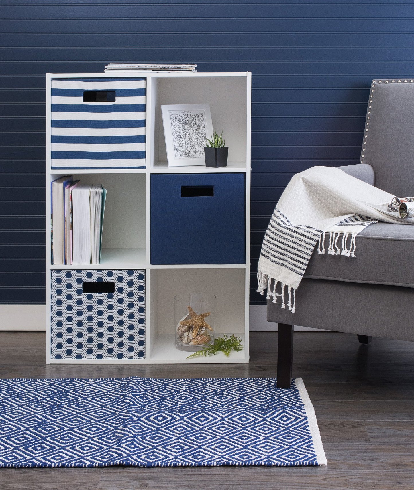 DII Fabric Storage Cube Organizer Bin 11x11x11 Foldable, Nautical Blue