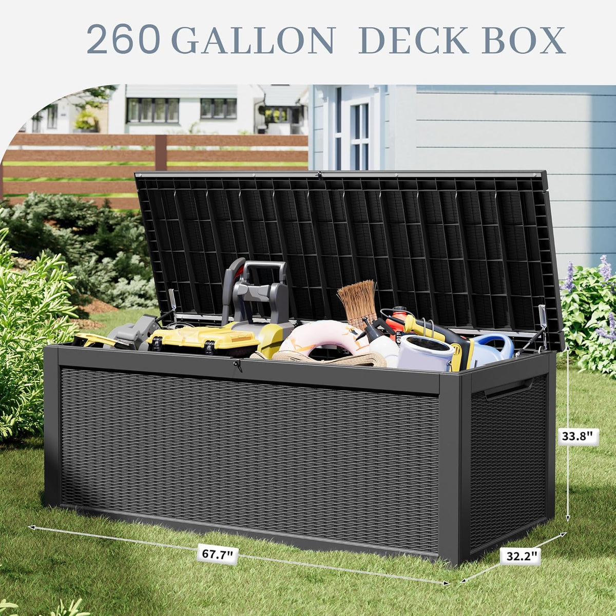 NUNU LAB 260 Gallon Outdoor Storage Box,Resin Large Sturdy Deck Box, Backyard Outside Storage Box