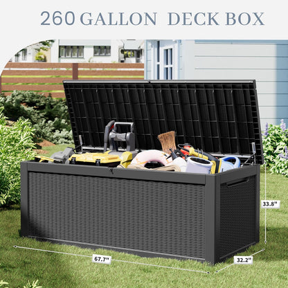 NUNU LAB 260 Gallon Outdoor Storage Box,Resin Large Sturdy Deck Box, Backyard Outside Storage Box