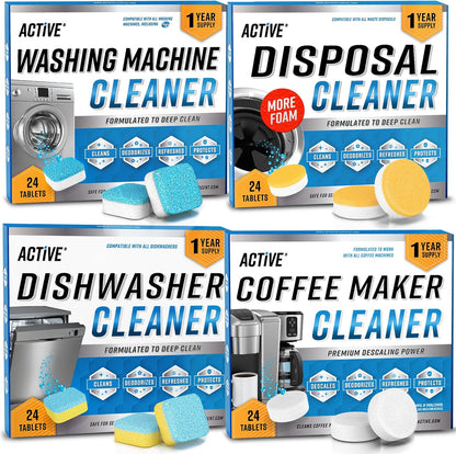 Washer Dishwasher Disposal & Coffee Cleaner Tablets - 96 Tabs Includes ACTIVE Washing Machine