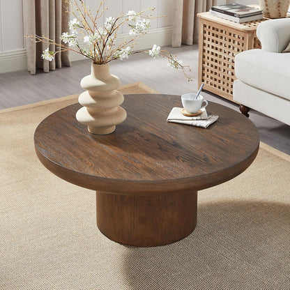 WILLIAMSPACE 35.98" Round Coffee Table with Cylindrical Base, Modern Wood Drum Center Table, Accent