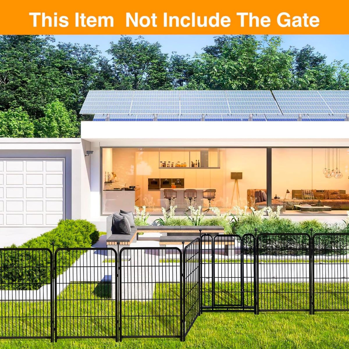 Doorless 56in(H) Black Metal Garden Fences and Borders, 10 Panels Total 22.1 Ft(L), Garden Fence