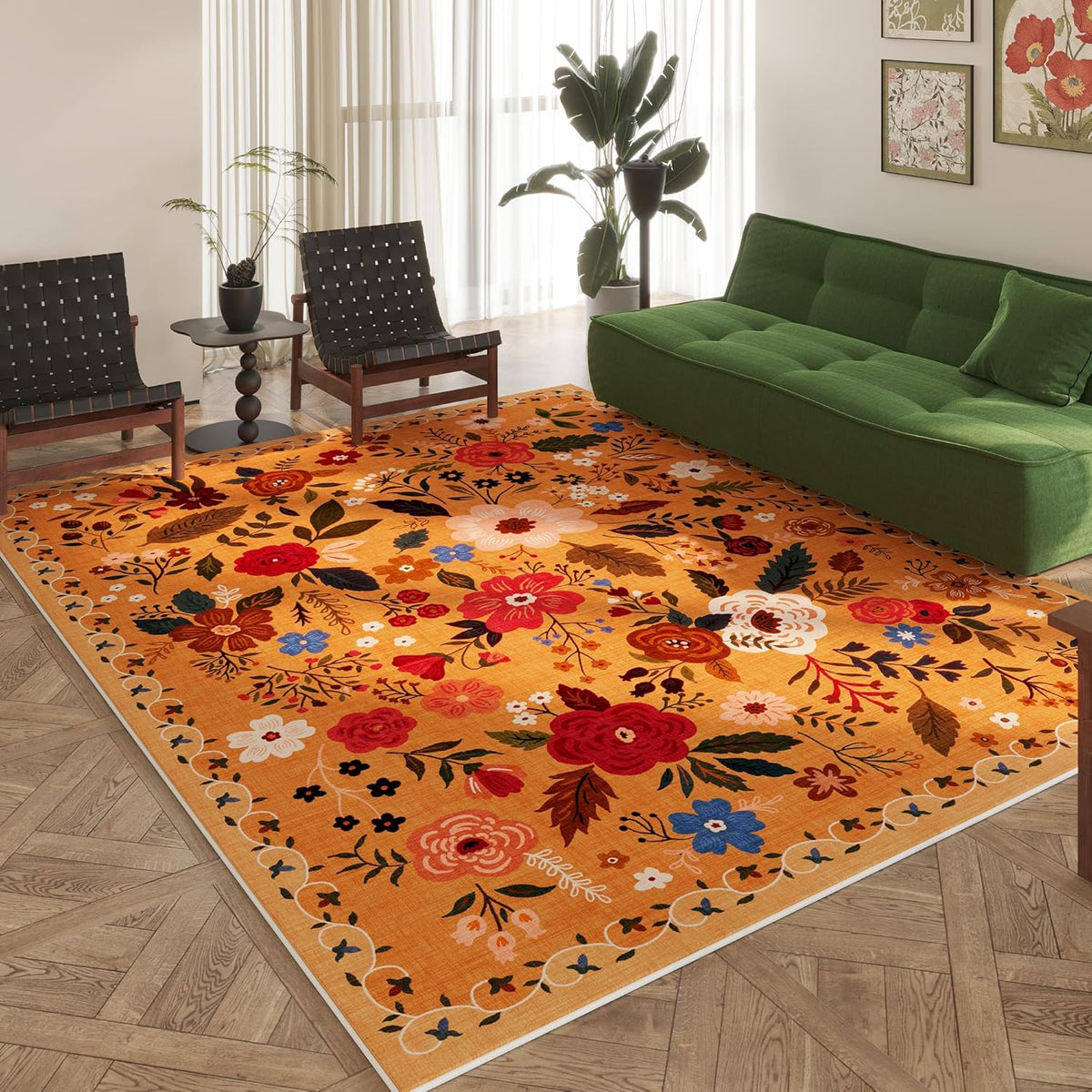 Area Rugs 8x10 Rug for Living Room Clearance Washable Boho Area Rug Non Slip Floral Vintage Low