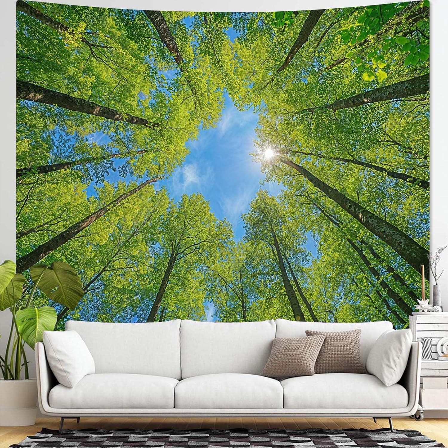 AMM Nature Forest Tree Celling Tapestry Lush Green Treetops Sunlit Tapestry for Bedroom Aesthetic