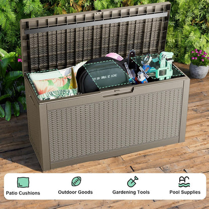 DRATO 60 Gallon Deck Box, Waterproof Resin Large Outdoor Storgae Box for Patio Furniture, Patio