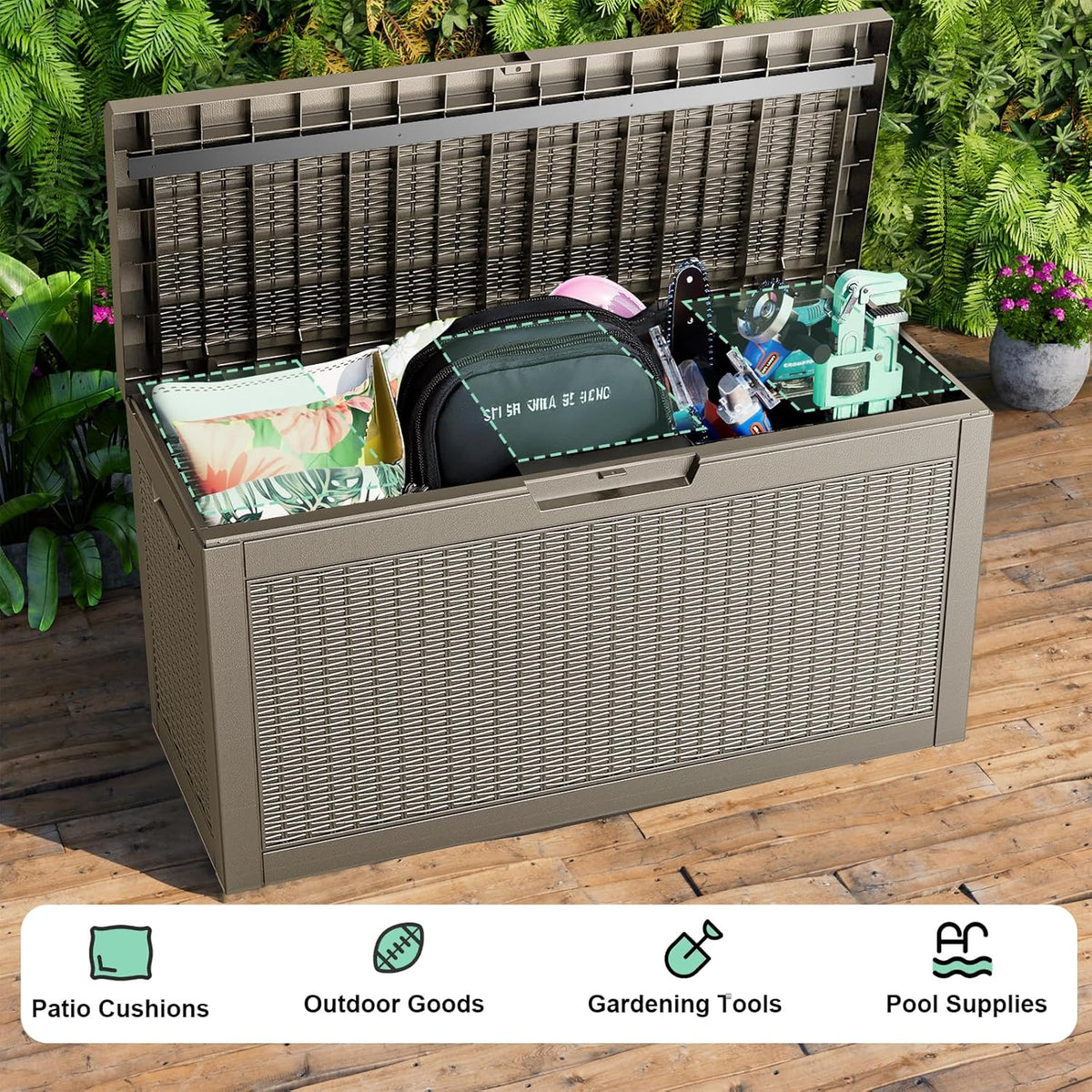 60 Gallon Resin Deck Box, Lockable Outdoor Storage Box for Patio Cushions Storage Furniture,Garden