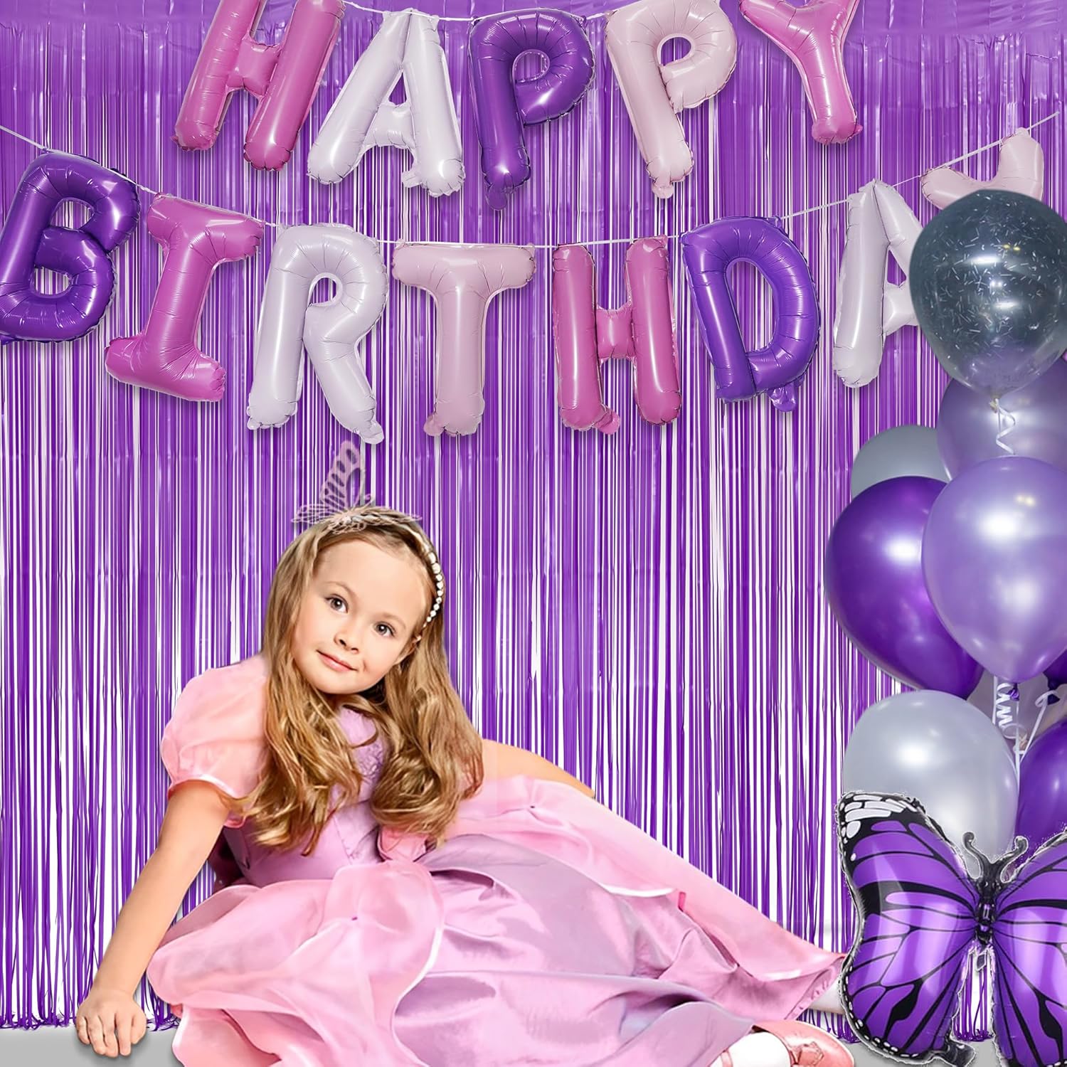 Purple Foil Fringe Party Backdrop - GREATRIL Party Streamers for Mermaid/Butterfly/Wednesdays/Star