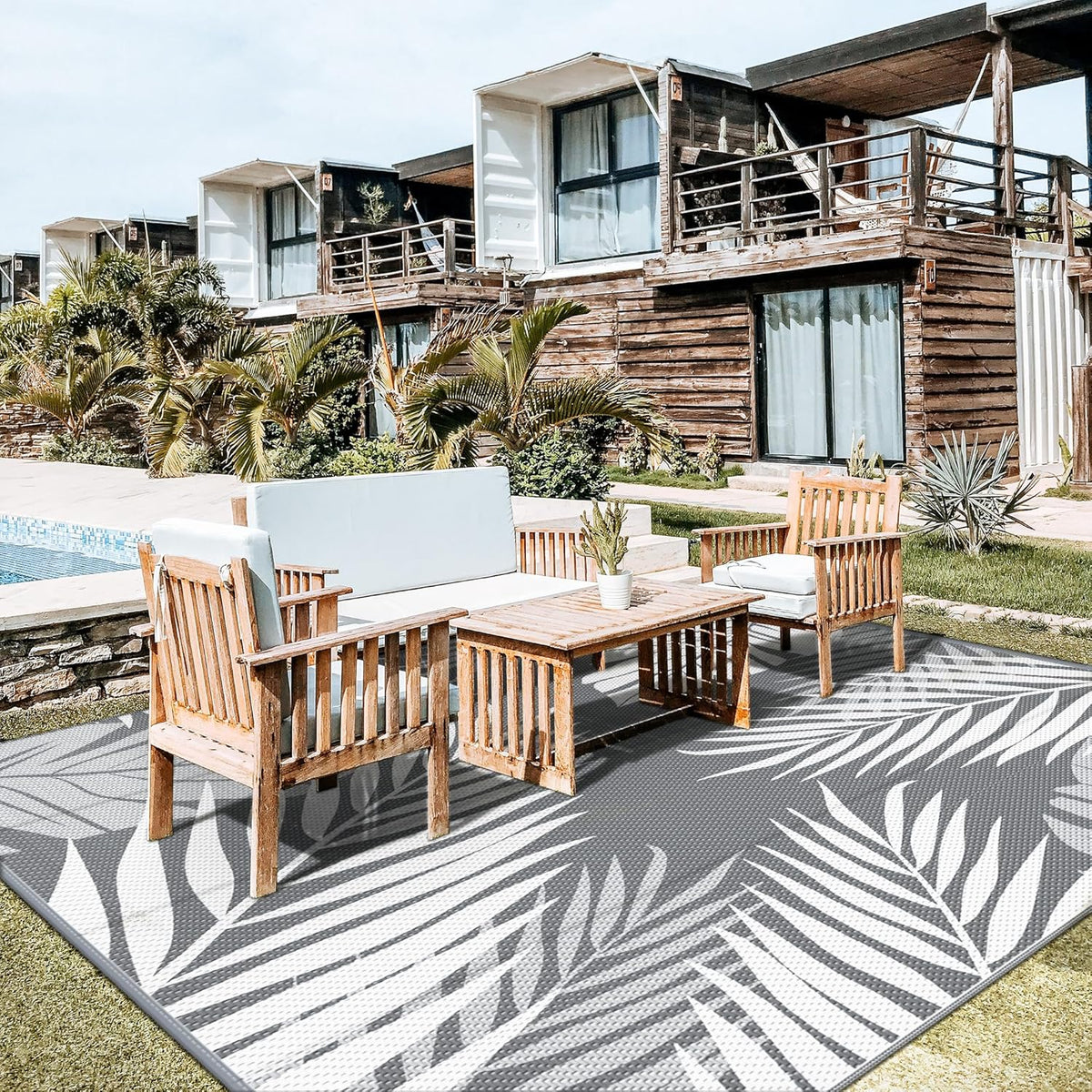 GENIMO Outdoor Rug 10' x 10' Waterproof for Patios Clearance, Reversible Outdoor Plastic Straw