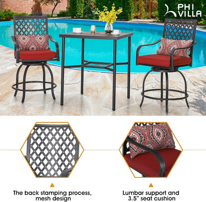 PHI VILLA 5 Piece Patio Bar Hight Dining Set for 4, Outdoor Bar Set with 4 Swivel Cushioned Bar