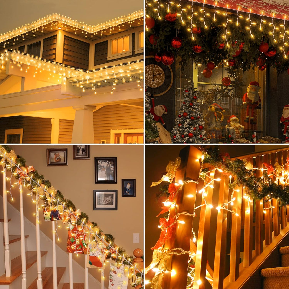 200 Christmas Icicle Lights, Warm White Clear Bulbs with 23FT Long White Wire, Professional Grade
