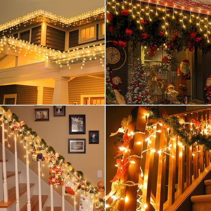 200 Christmas Icicle Lights, Warm White Clear Bulbs with 23FT Long White Wire, Professional Grade