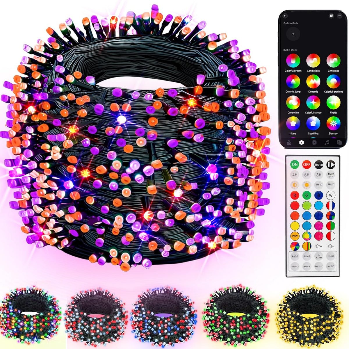 Dazzle Bright Smart Halloween String Lights, 164FT 500 LED RGB Color Changing String Lights with