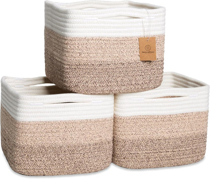 NaturalCozy Storage Cubes 9”x9”x7”Cotton Rope Woven Baskets for Organizing 3-Pack | 9 Inch Cube