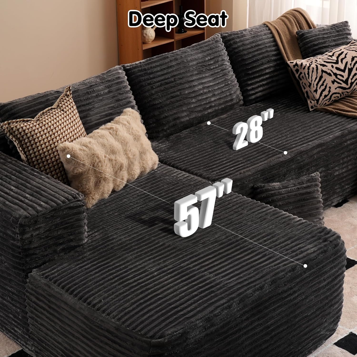 ovios 104" Cloud Sectional Couch with L-Shape Chaise,Modern Modular Sofa with Deep Seat