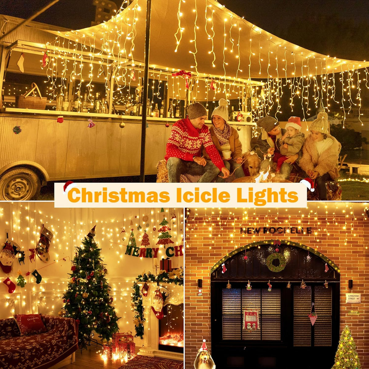 Ollny Icicle Lights Outdoor Warm White, 594LED 49FT Christmas Lights with Remote 8 Modes Dimmable