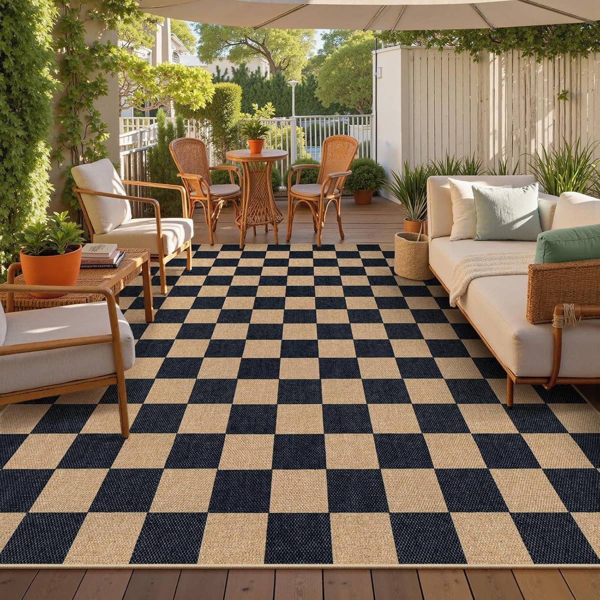 Lahome Checkered Easy Jute 8x10 Rug, Washable Rugs for Living Room Office, Farmhouse Neutral Non