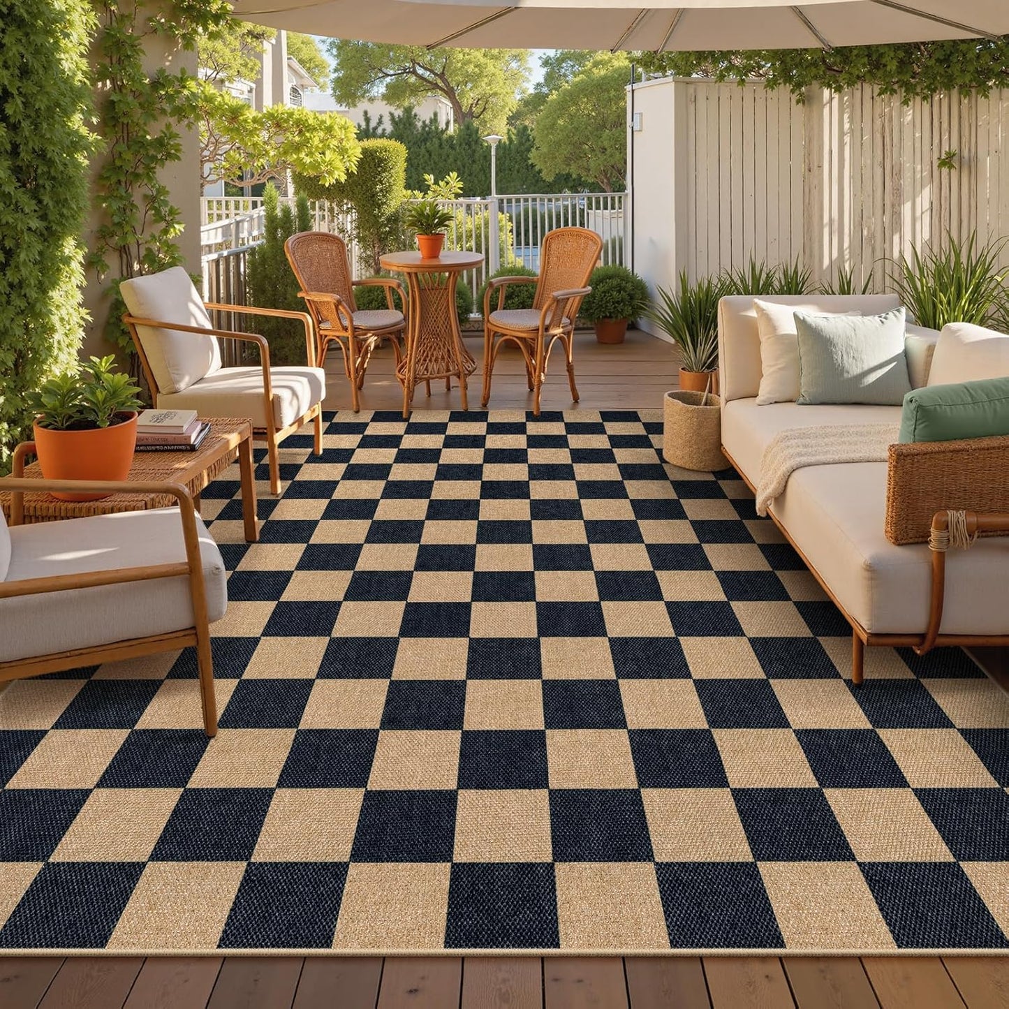 Lahome Checkered Easy Jute Rug, 9x12 Area Rug for Living Room Indoor Outdoor Carpet, Farmhouse
