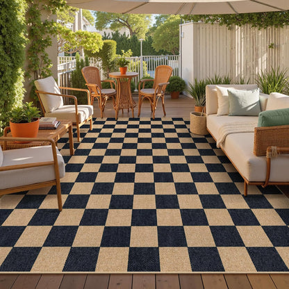 Lahome Checkered Easy Jute Rug, 9x12 Area Rug for Living Room Indoor Outdoor Carpet, Farmhouse