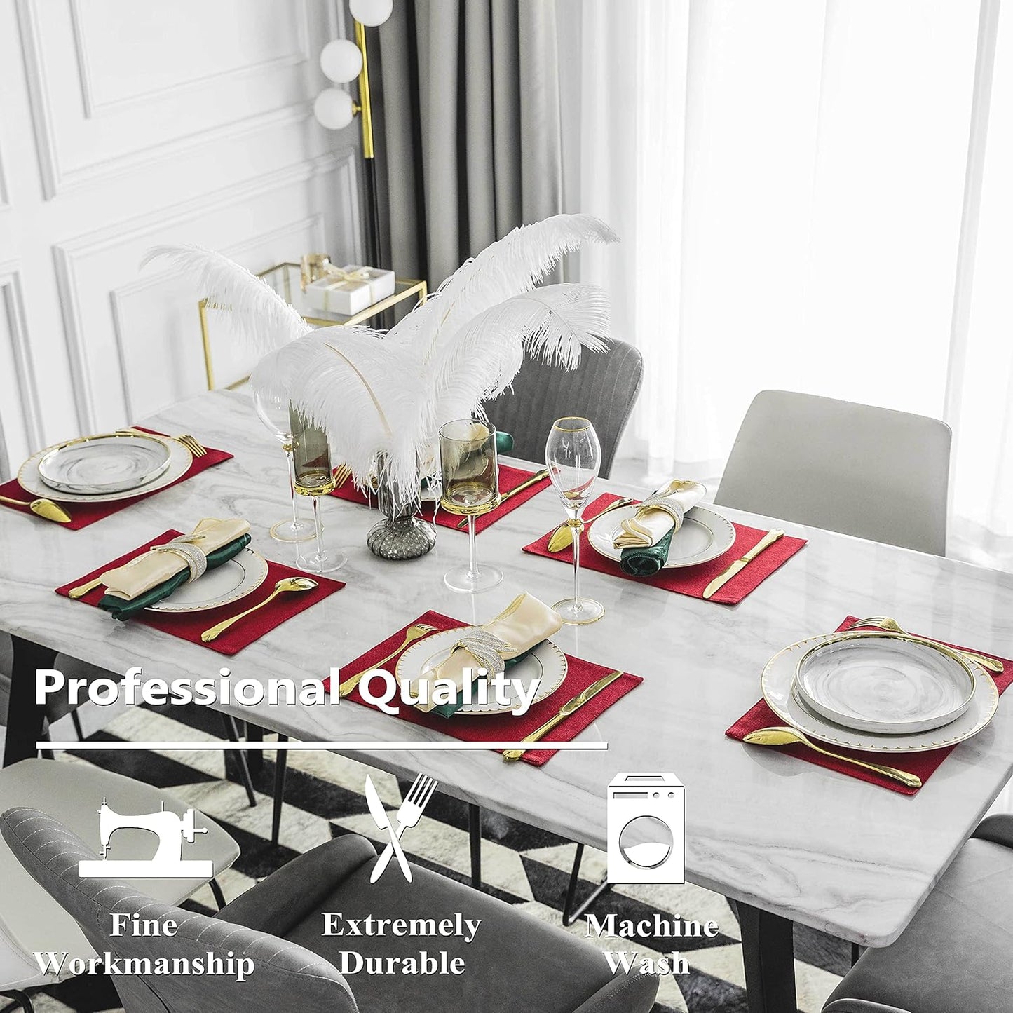 Home Brilliant Placemats Set of 6 Red Place Mats Decoration Heat Resistant Dining Table Place Mats