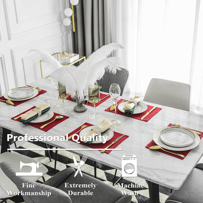 Home Brilliant Cloth Placemats Set of 4 Red Linen Placemats for Dinner Heat Resistant Dining Table