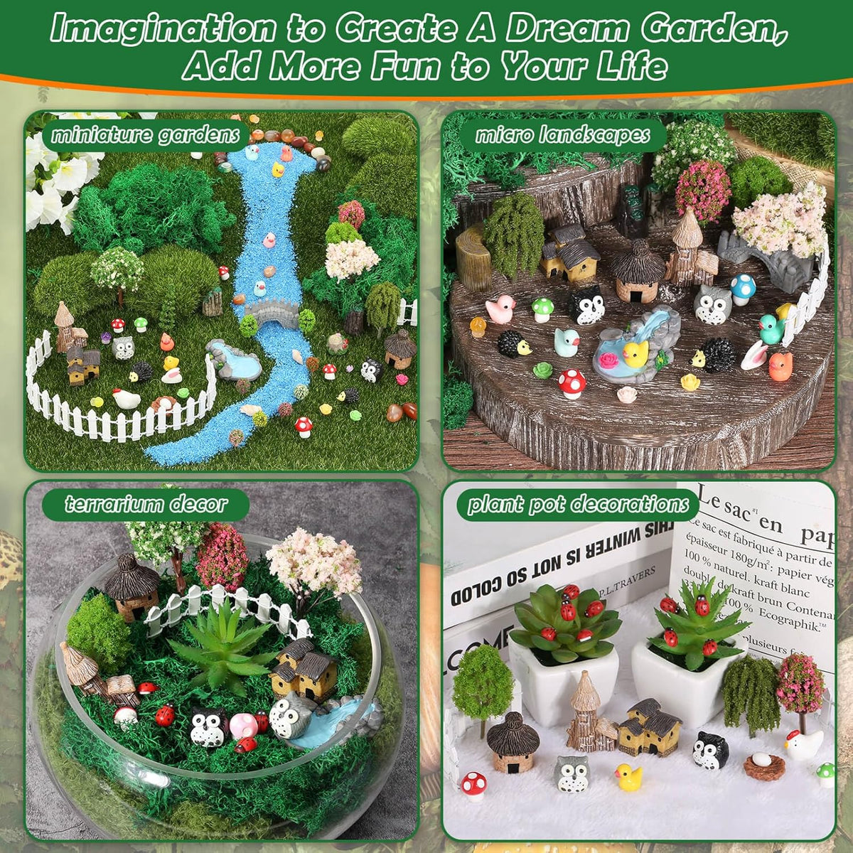 Thrilez 210 Pieces Miniature Fairy Garden Accessories, Including Resin Animals, Miniature
