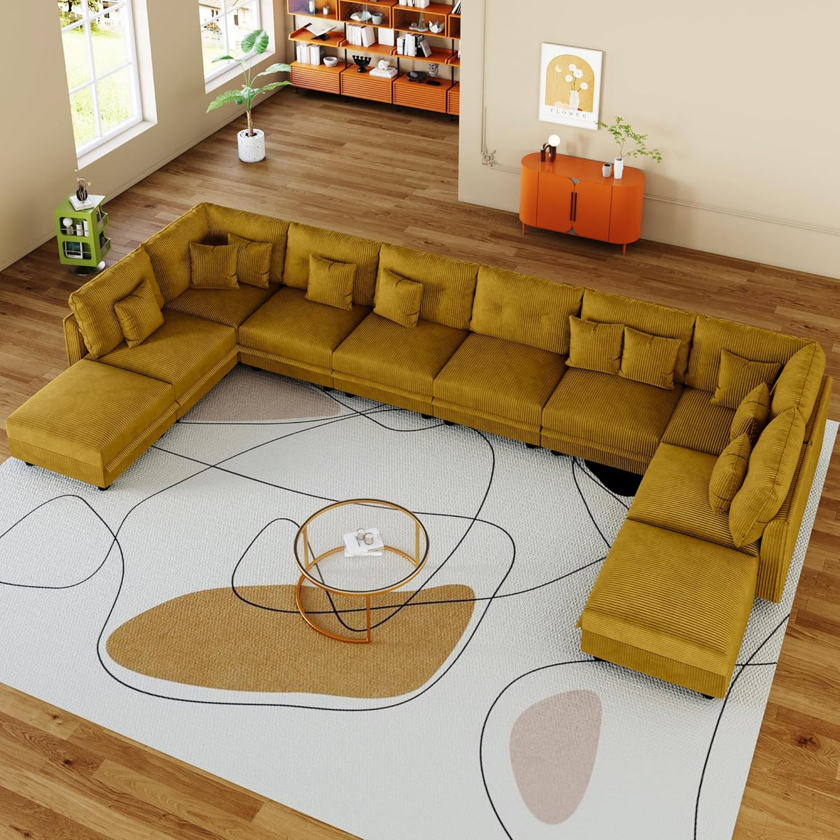 LLappuil Modular Sectional Sofa with Storage Seats, Corduroy Convertible Modular U Shaped Sectional