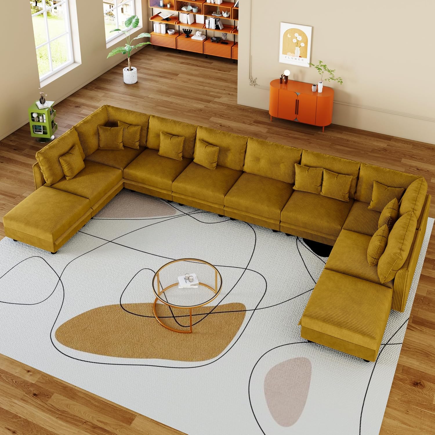 LLappuil Modular Sectional Sofa with Storage Seats, Corduroy Convertible Modular U Shaped Sectional