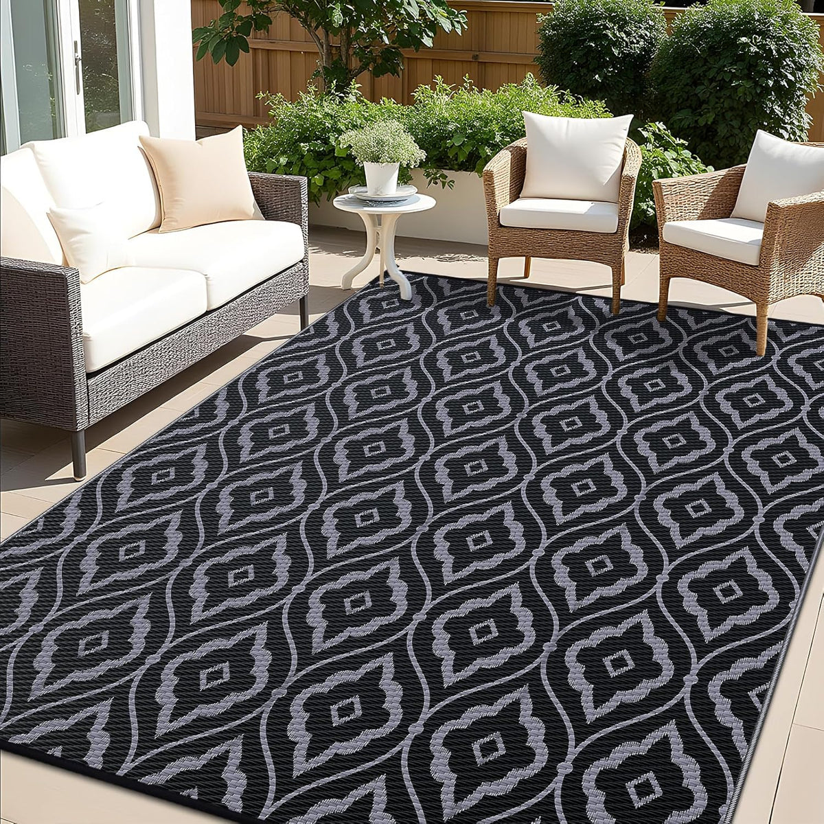 OLANLY Outdoor Rug 5x8 ft Waterproof, Outdoor Plastic Straw Rug with Geometric Pattern Clearance